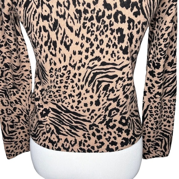 Nina Leonard Cheeta Print Cardigan Sweater Size S Lambswool Blend Lightweight - Picture 13 of 15